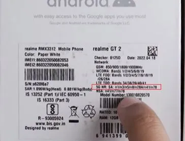 Realme GT 2 - Check the Phone Box Manual to know If Your Phone Is 5G